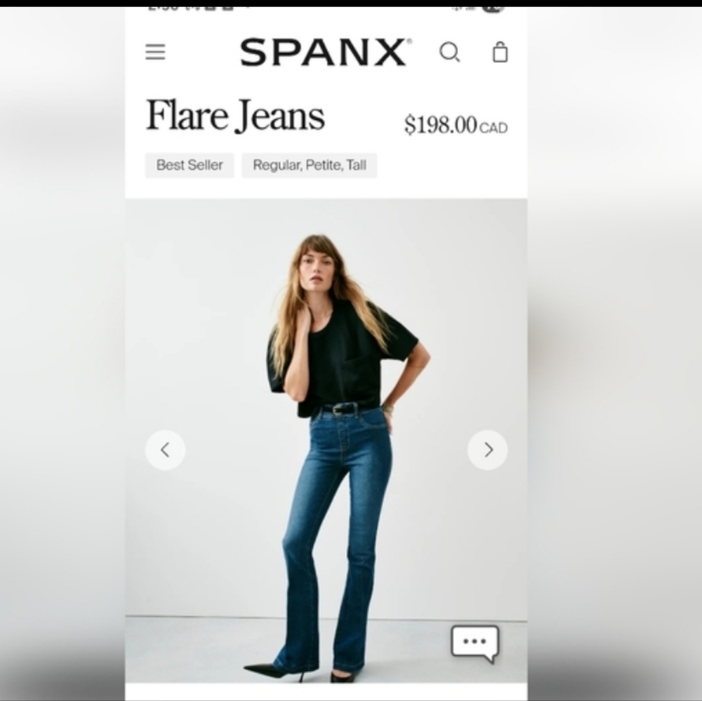 SPANX Women's Deep Indigo Flare Jeans.  XS, TALL Waist Approx 27" Plus Stretch.
